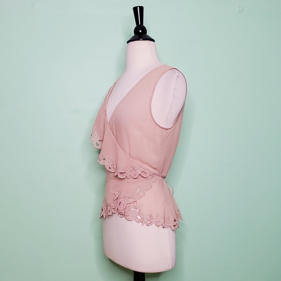 BCBGMAXAZRIA Sleeveless Sheer Blush Wrap Blouse - Picture 5 of 7